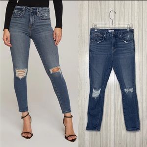 Good American Good Legs Crop Distressed Jeans in BLUE261 size 8/29 GLC103T